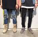Men's Clothing High Street Ripped Heifeng Slim Skinny Jeans Men's Leather Stretch Men's Trousers_viptrois.com