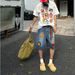 Men's Clothing Creative Fries Towel Embroidered Denim Shorts Men's Summer Retro Wide Leg Straight Loose Trendy Brand Seven Point Pants_viptrois.com
