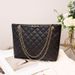 Women's Diamond Quilted Embroidery Tote Bag - Large Capacity With Chain Strap & Magnetic Closure (Solid Color Shoulder Bag)_viptrois.com