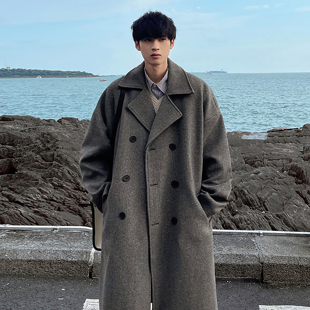 New High-End 2024 Mid-Length Trench Woolen Overcoat Men's Thickened Trendy Brand Autumn Winter British Style Coat_viptrois.com
