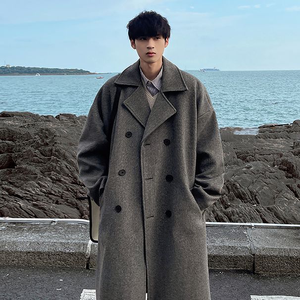 New High-End 2024 Mid-Length Trench Woolen Overcoat Men's Thickened Trendy Brand Autumn Winter British Style Coat_viptrois.com