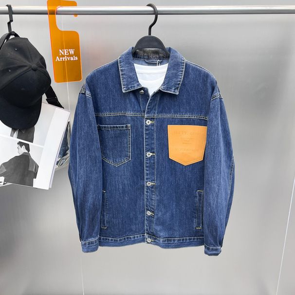 Men's Clothing Men's Spring and Autumn New Workwear Denim Jacket Casual Jacket Lapel Splicing Denim Jacket Trend BWBJD1C02_viptrois.com