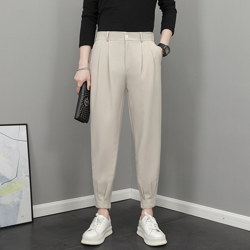 Men's Spring Casual Trousers Korean Style Slim Fit Harem Pants Jogger Legs Nine Point Cool Versatile Suit_viptrois.com
