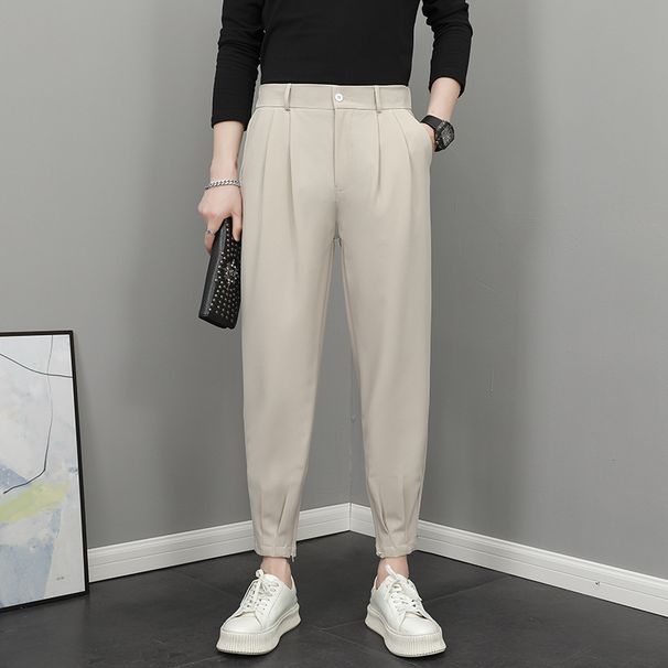 Men's Spring Casual Trousers Korean Style Slim Fit Harem Pants Jogger Legs Nine Point Cool Versatile Suit_viptrois.com