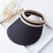 Raffy Grass Sunshade Sunscreen Vacant Top Straw Hat Anti-ultraviolet Korean High-end All-match Simple Striped Straw Wooded Summer_viptrois.com