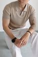 Men's V-Neck Polo Knit Short Sleeve Shirts, Notch Collar British Business Ice Silk Summer T-Shirt Tops_viptrois.com