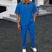 Men's Clothing men's new waffle lapel color matching short sleeved trousers two piece casual suit_viptrois.com