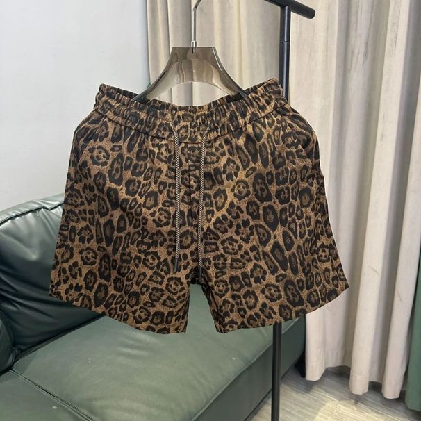 Vintage Leopard Print Men's High-End Luxury Summer Shorts, Fashionable American Style, Stylish, Unique, Trendy,_viptrois.com