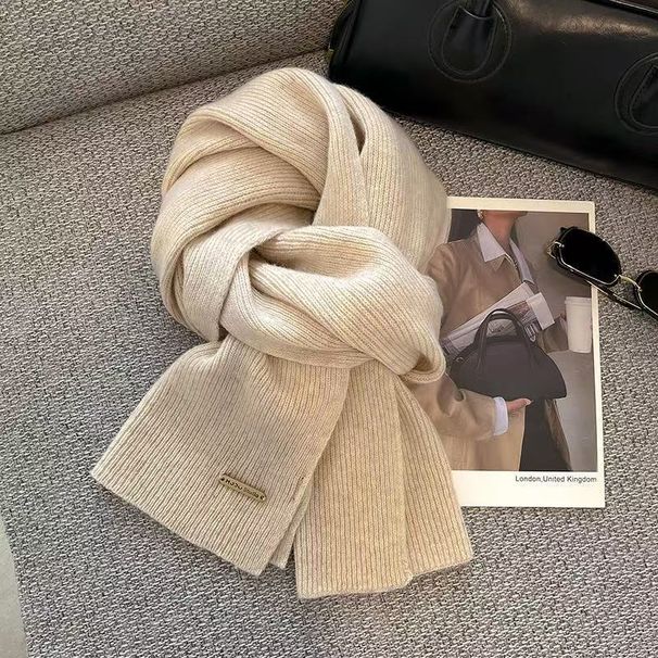 for Women Winter 2024 New Knitted Solid Color Small Trendy Korean Style Thickened Warm Versatile Long Neck Scarf_viptrois.com