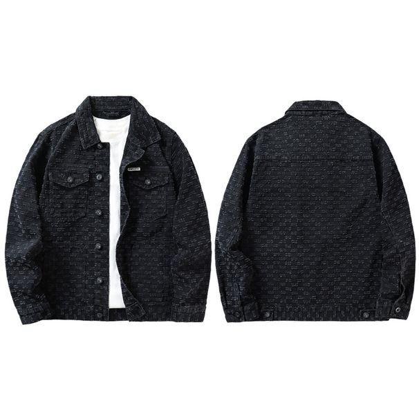 Xxbro Wear # Autumn/Winter New Trendy Brand Hook Flower Black Cowboy Coat Men's Water Washed Loose Versatile Jacket Top_viptrois.com