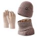 Warm knit hat set Men's and women's double-layer winterproof plus fleece hat bib gloves three-piece winter set_viptrois.com