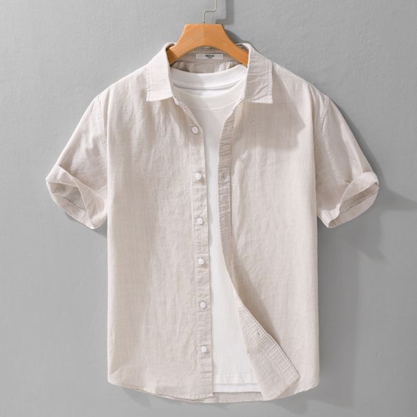 Summer Men's Simple And Versatile Short Sleeved Shirt With Breathable And Fresh Texture, Business Cotton And Linen Casual Shirt_viptrois.com