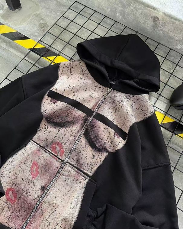 "Trendy Anime Print Hooded Zip-Up Sweatshirt For Women - Soft Cotton Blend Pullover With Long Sleeves & Stylish Graphic Design"_viptrois.com