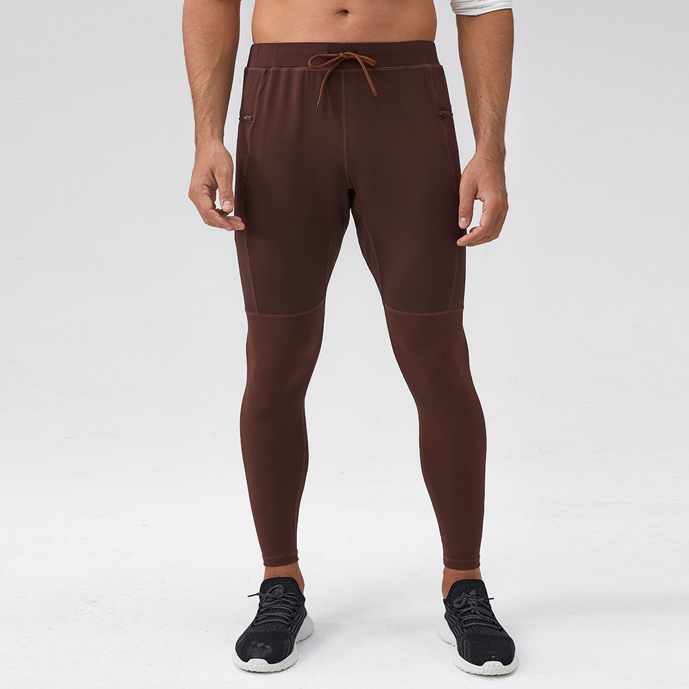 Men's Clothing Yoga Fitness Pants Zipper Pocket Nude Quick Drying Sports Pants Calf Tights_viptrois.com