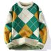 Men's Clothing Diamond Check Crewneck Sweater Men's Fall/Winter Thickened Sweater Men's Loose Casual Sweater_viptrois.com