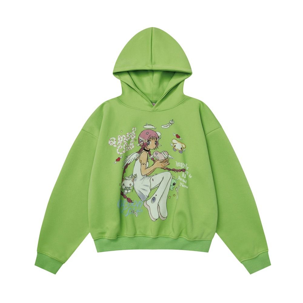 2D Anime Girl Print Hoodie Men's Casual Loose Pullover Spring Autumn Vibe Trend American Style_viptrois.com