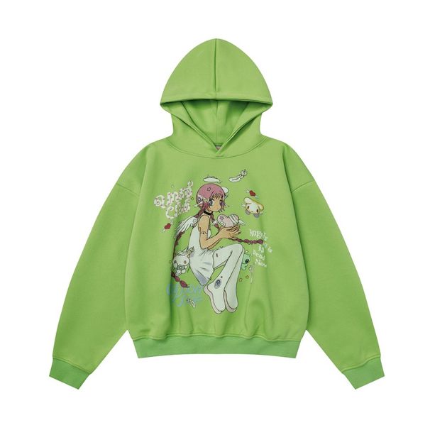 2D Anime Girl Print Hoodie Men's Casual Loose Pullover Spring Autumn Vibe Trend American Style_viptrois.com