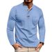 Men's Long Sleeve Henley T-Shirt - Breathable Cotton Blend, Casual Crew Neck Tee With Color Block Design For Everyday Wear_viptrois.com
