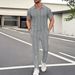 Men's Solid Color Knit Polo Shirt With Long Pants Casual Suit - Lightweight & Breathable Fabric For Everyday Comfort_viptrois.com