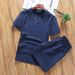 Men's Clothing Short Sleeved T Shirt Cotton And Linen Suit Summer New Men's Solid Color V Neck Teenagers Fashion Casual Two Piece Suit_viptrois.com