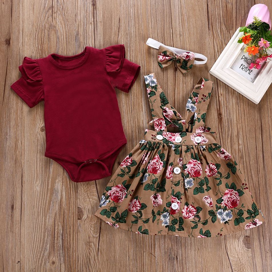Kids' Clothing Popular Baby Girl Dress Small Floral Print Suspender Skirt Two Piece Set_viptrois.com