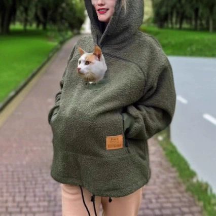 Men's Fleece-Lined Hoodie – Oversized Sherpa Pullover With Drawstring Hood, Thick & Warm For Winter (Black/Army Green, S-3XL)_viptrois.com