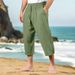 Men's Cotton Linen Pants Summer Casual Beach Trousers With Drawstring Waist Elastic Comfortable Breathable Straight Leg Lounge Pants_viptrois.com