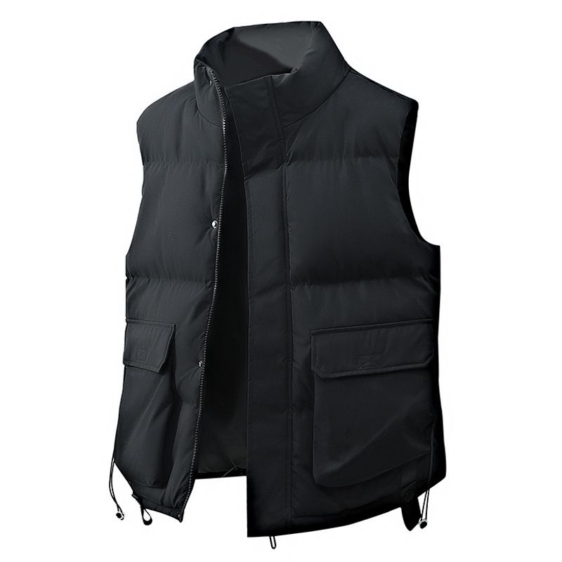 Unisex Stand Collar Vest – Lightweight Winter Puffer Sleeveless Jacket With Zipper & Drawstring (M-4XL, Black/Grey/Cream)_viptrois.com