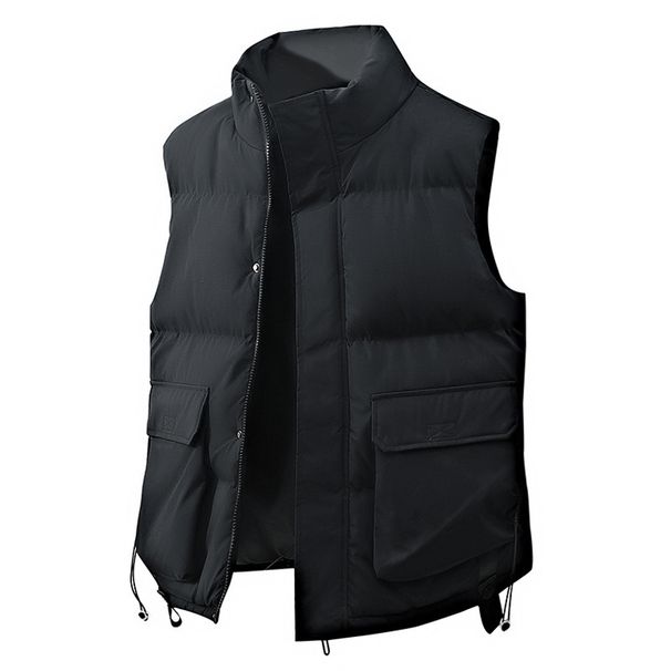 Unisex Stand Collar Vest – Lightweight Winter Puffer Sleeveless Jacket With Zipper & Drawstring (M-4XL, Black/Grey/Cream)_viptrois.com