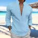 Unbeatable Quality 2024 Spring Autumn New Men's Solid Color Cotton And Linen Casual Long Sleeve Stand Up Polo Shirt_viptrois.com