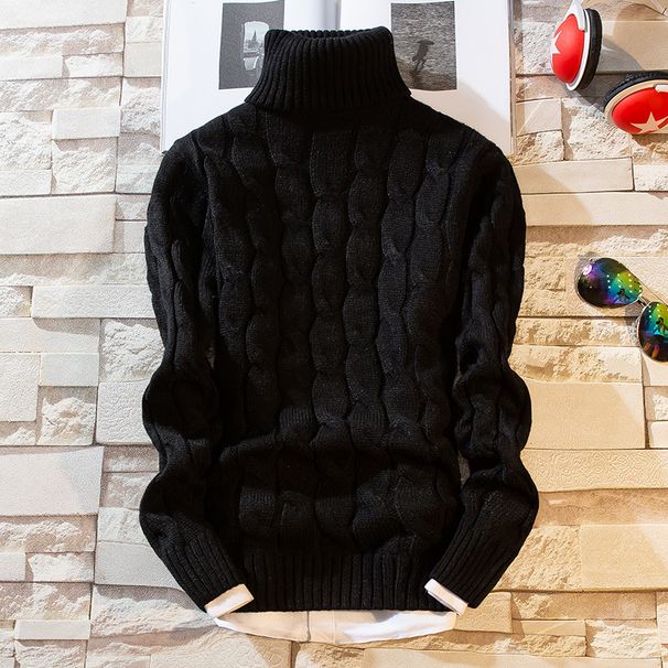 Men's Clothing Autumn New Supply Men's Sweater Teenager Solid Color Twisted Thick High Collar Sweater_viptrois.com