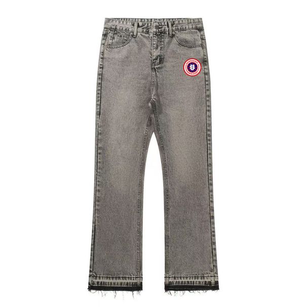 Men's Clothing Men's Washed Vintage Jeans With Tasseled Cuffs And Color Blocked Design, Featuring A US Map Logo._viptrois.com