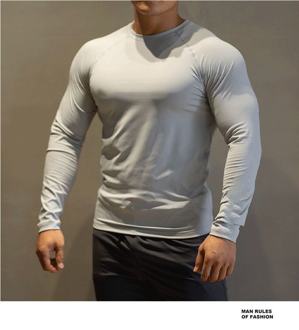 Men's Clothing Sports Fitness Clothes Autumn And Winter New Long Sleeved Sweatshirt Slim Round Neck High Elastic Quick Drying Breathable_viptrois.com
