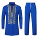 2024 New Men's Ethnic Style Robe Hot Stamped Printing Casual Pants Stand up Neck Set_viptrois.com