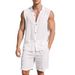 Men's Clothing Men's Linen Suit Casual Lapel Sleeveless Shirt And Shorts Thin Style For Formal & Casual Loose Linen Sports_viptrois.com