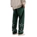 Men's Embroidered Casual Pants – Loose Fit Straight Leg Trousers With Drawstring Waist (Navy/Charcoal) | Retro Streetwear & Athleisure Style_viptrois.com