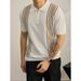 Men's Classic Stripe Polo Shirt - Breathable Short Sleeve Knit Top For Business Casual & Summer Wear Breathable Polyester Fabric_viptrois.com