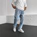 Men's Clothing Simple Straight Pants Printed Solid Color Loose Handsome Wide Leg Denim Trousers_viptrois.com