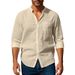 Men's Clothing Spring And Autumn Linen Shirt Long Sleeve Stand Collar Breathable Casual New Chinese Style Pocket Shirt Men's Shirt_viptrois.com