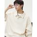 Heavy Texture Jacquard Lapel Sweatshirt For Men, Autumn Vintage Loose Old Money Style Long Sleeve Polo Pullover_viptrois.com