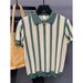 Men's Clothing Ice Silk Short Sleeved Shirt Slim Striped Colorblock Knitted Lapel T Shirt_viptrois.com