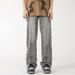 Men's Slightly Flared Loose Straight Leg Jeans High Street Style Summer Vibe Design Zipper Trousers_viptrois.com
