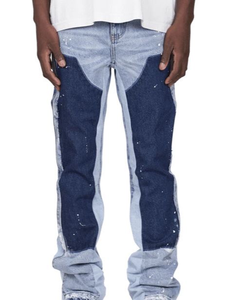 Men's Clothing Men's Denim Overalls Fashion Ins Overalls Hot Style Elastic Patch Denim Layered Flared Pants_viptrois.com