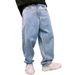 Retro Light Blue Wide Leg Dad Jeans For Men Trendy Heavily Washed Slimming Loose Fit Version_viptrois.com