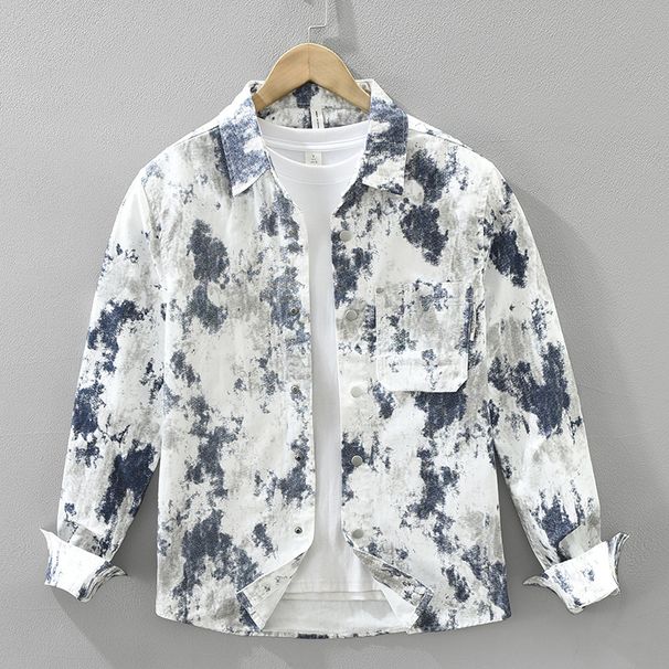 Trendy Printed Long Sleeved Shirt For Men, Fashionable And Versatile, Artistic And Casual Loose Top_viptrois.com