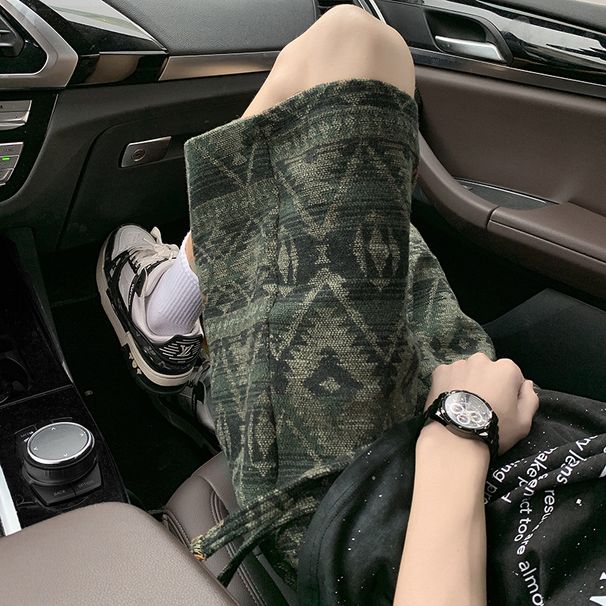 Men's American Style Distressed Shorts Summer Ethnic Print Design Vintage Casual Mid-Length Five Point Pants_viptrois.com