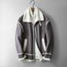 Men's Fashion Color-Block Fleece-Lined Faux Leather Jacket – Winter Warm Thickened Coat With Notched Lapel (M-3XL, Black/Grey/Brown)_viptrois.com