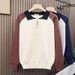 Men’s Japanese-Korean Hybrid Half-Zip Sweater – Contrast Lapel Polo Collar Pullover (Greyish/Apricot, M-3XL)_viptrois.com
