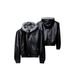 American Style Black Hooded Mountain Eagle Leather Coat Men Winter Fleece Lined Thickened Cool Fur Collar Cotton Jacket_viptrois.com