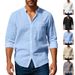 2025 Spring And Autumn Linen Shirt, Long-sleeved Stand-up Collar Breathable Casual Men's New Chinese-style Pocket Shirt_viptrois.com